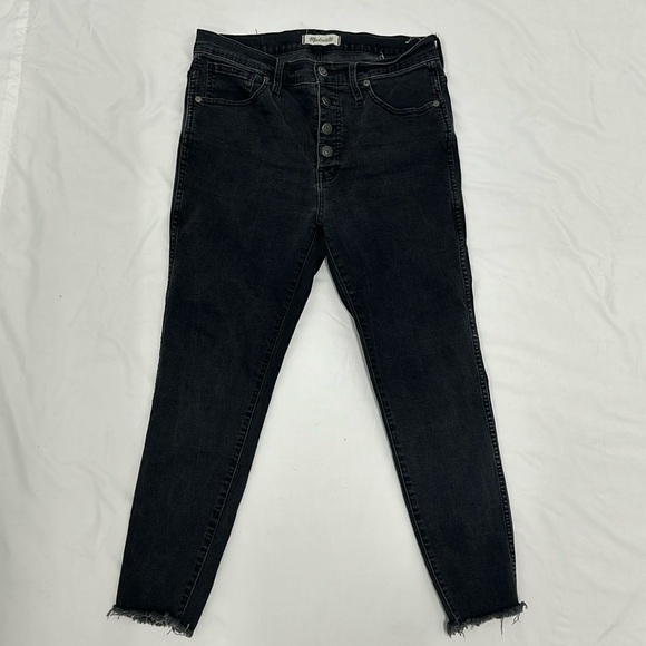 Madewell High Rise Skinny Jeans Black Button Fly Fringe Hem Pockets - Picture 1 of 10